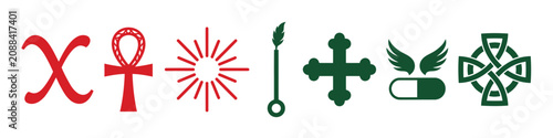 Tableau sur toile Christian Bible Icons Set with Cross and Scripture Open Book Religious Vector I