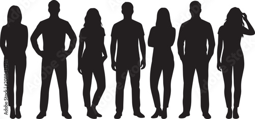 Fotografía Diverse group of people's silhouettes standing together against a white backgrou