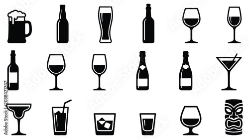 Black silhouettes of various alcoholic drinks and bottles