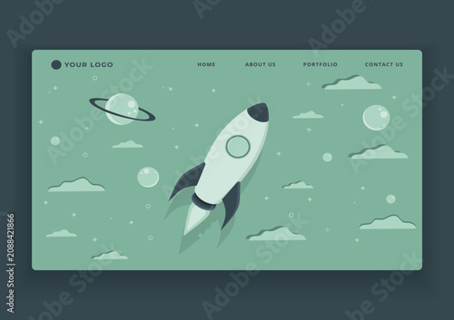 Space Rocket Website Landing Page Flat Vector Illustration