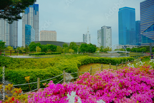 Songdo, Incheon, South Korea; 05 04 2025: The beautiful landscape of Central park of Songdo island International Business District (Songdo IBD) in South Korea. It is connected to Incheon International
