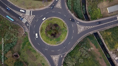 Aerial view of traffic on a roundabout in Funchal, Madeira island, Portugal. 