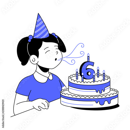 Sixth Birthday Party - Colorful Flat Design Illustration