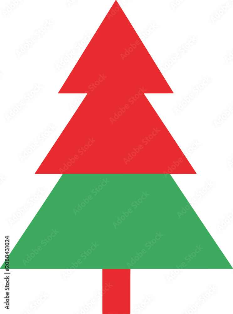 Obraz premium Stylized simple christmas tree illustration green red geometric flat vector