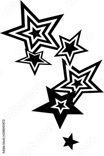 Картината върху платно Black White Cluster Stars Illustration, Cyberpunk star design, Retro Falling Sta