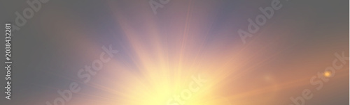 Dramatic purple and golden sunset sky with majestic sunbeams from bottom for corporate website banner and creative poster background
