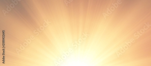 Golden sunburst background with bright sunbeams from bottom for website banner and graphic design template