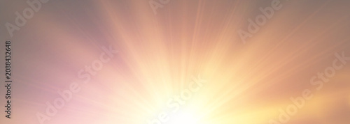Golden sunrise sky background with majestic sunbeams from bottom for website banner and corporate flyer template
