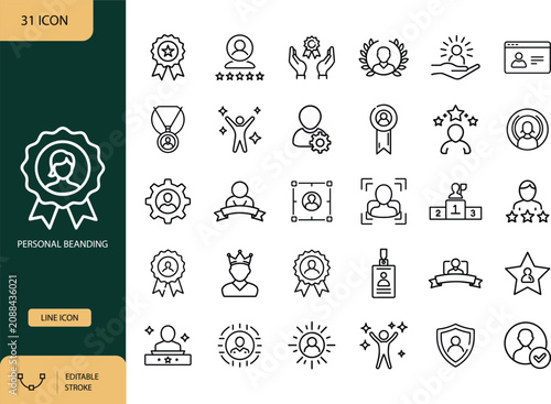 Personal Branding Line Icons Set, Identity Marketing and Professional Reputation Outline Symbols. Vector Illustration