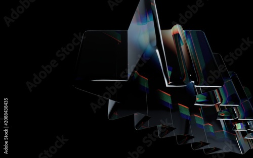 Obraz na plátne Abstract 3d digital art featuring a glossy, dark, starshaped geometric structure