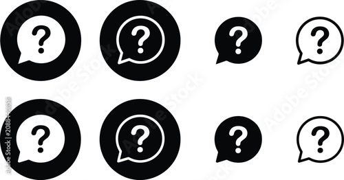 Question mark speech bubble icons for customer support and help center navigation menus in modern monochrome styles.