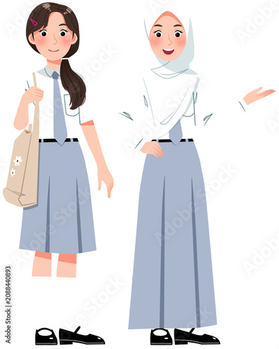 Two Friendly Indonesian Students Girls