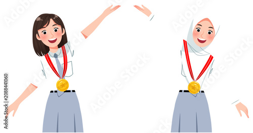 Two Senior High School Girls Celebrating 