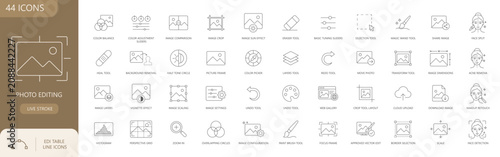 Foto Photo Editing and Image Adjustment Thin Line Icons Set