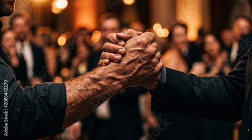 Powerful business handshake close up representing confidence leadership partnership and corporate success
