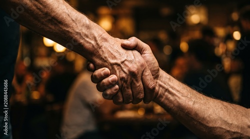 Powerful business handshake close up representing confidence leadership partnership and corporate success