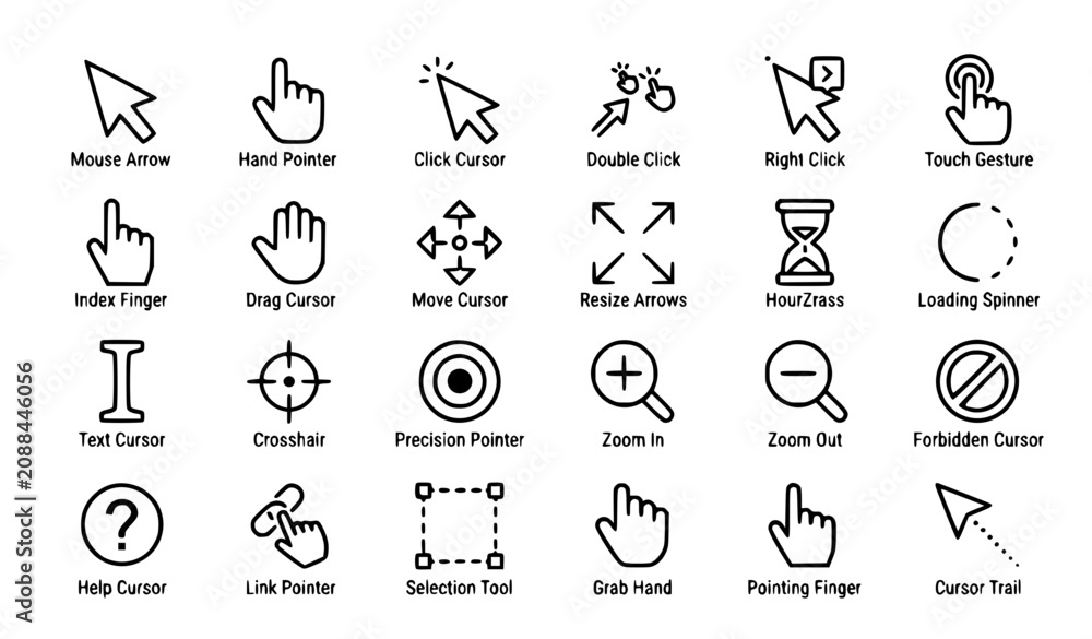 Fototapeta premium Modern Continuous Line Cursor and Touch Action Icons Vector Pack