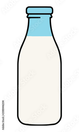 Minimalist icon of a vintage milk bottle with a smooth symmetrical silhouette and clean monoline outline on a pure white background for food and drink concept