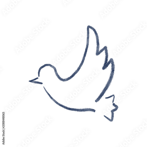Blue dove drawn with soft textured strokes. Minimal watercolor illustration on white.The line art conveys peace, purity, hope, perfect for Christmas cards, baptism invitations, or charity branding
