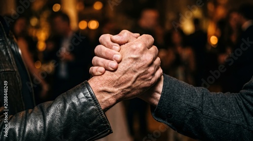 Powerful business handshake close up representing confidence leadership partnership and corporate success