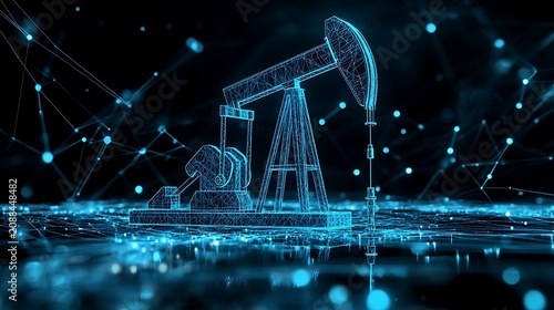 Oil pump jack network futuristic energy technology illustration