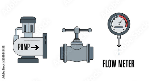 Industrial Pump Valve and Flow Meter Vector Icons