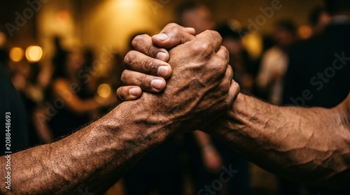 Powerful business handshake close up representing confidence leadership partnership and corporate success