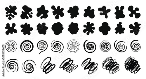 Fotografía Black Silhouettes of Gingerbread Cookies with Swirls and Scribbles