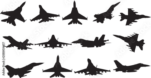Photos Silhouette fighter jets in formation against a white background for aerospace an