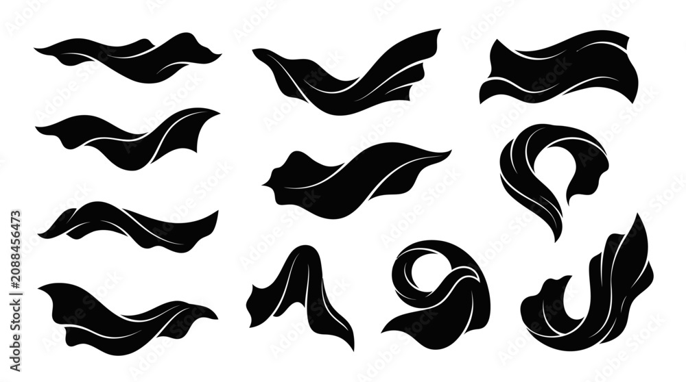 Obraz premium Black swirly ribbon banners