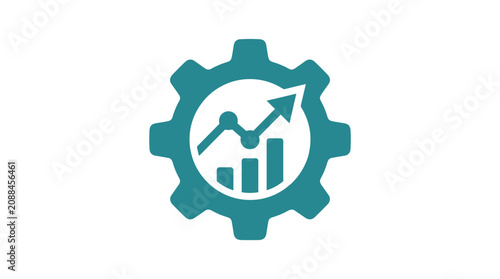 Gear wheel icon with rising financial chart graph representing business process analysis.