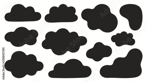 Cuadro en lienzo Black cloud shapes on white background