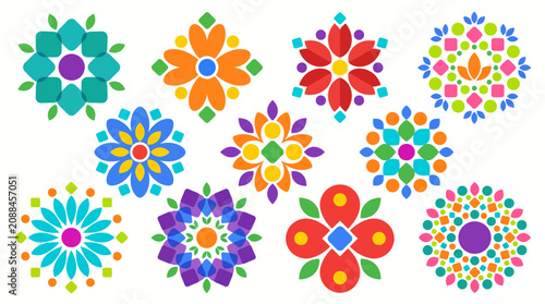 Colorful flower icons set
