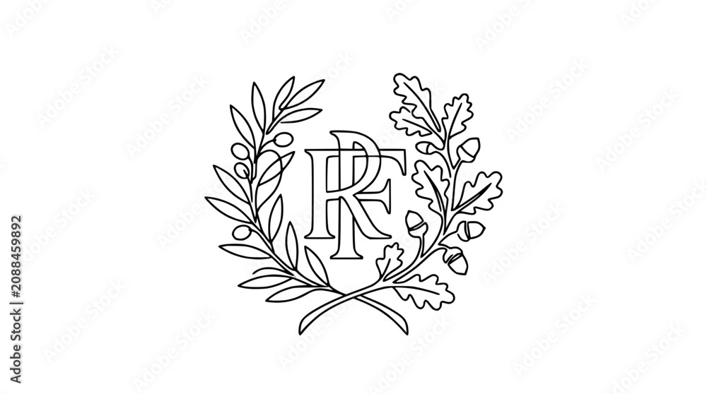 Fototapeta premium RF Monogram Laurel Oak Wreath Logo Emblem