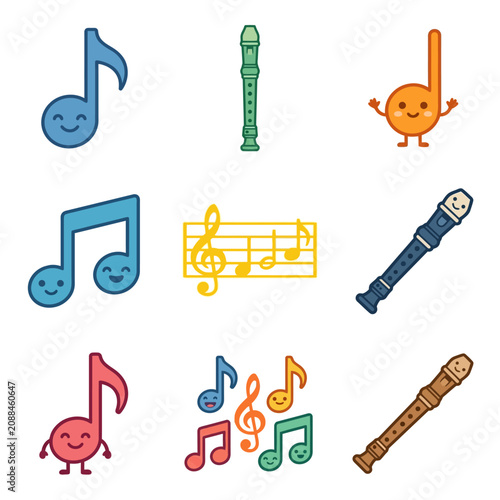 Joyful Music Notes and Instruments in a Playful Arrangement, Fun Education Theme, Flat Vector Design