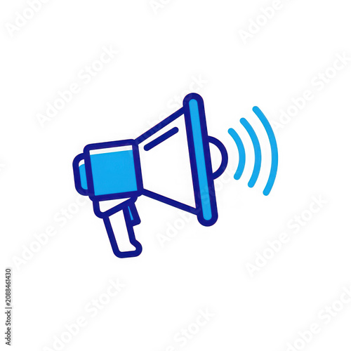 Blue megaphone icon with sound waves