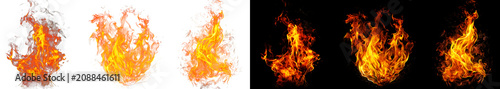 Fotografía Set of vibrant fire flames isolated on transparent and black backgrounds representing intense energy heat and abstract burning effects