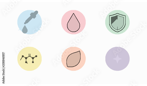 Foto Cosmetic acid signs and flat vector icons for facial skincare products including