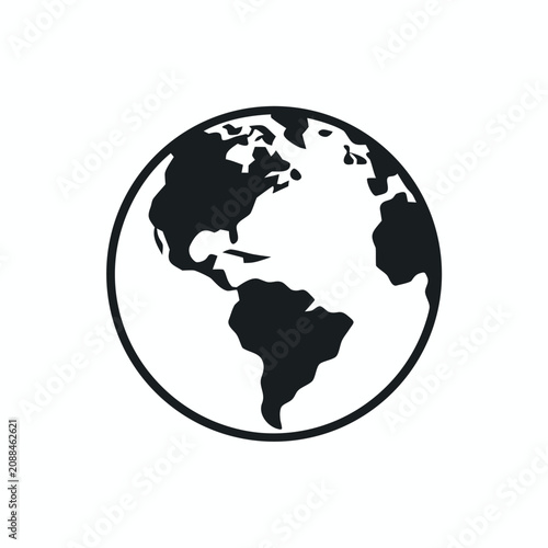 Minimalist flat vector icon of the Earth centered in a clean style