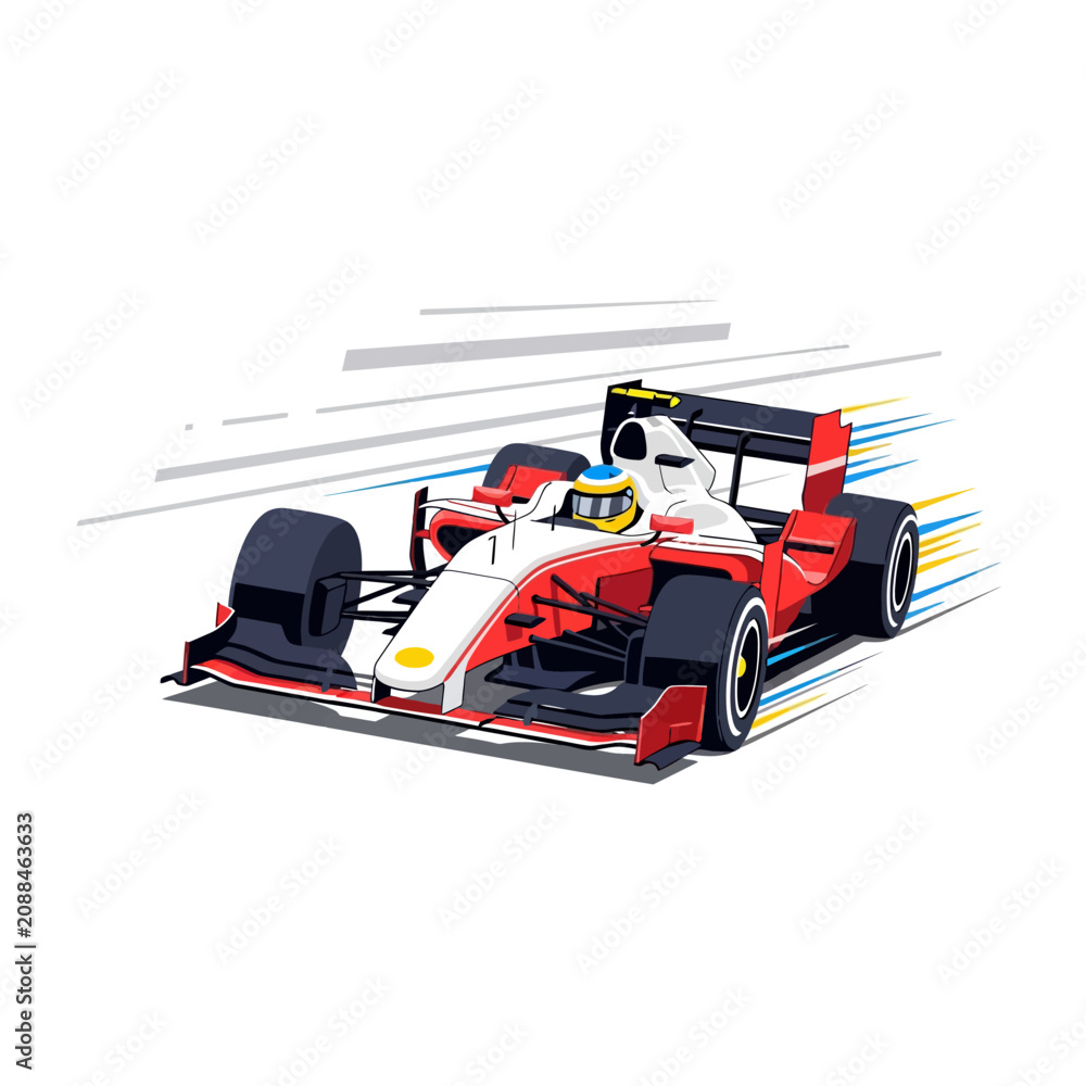 Obraz premium Formula 1 race car speeding on track, dynamic motion blur, high speed motorsport