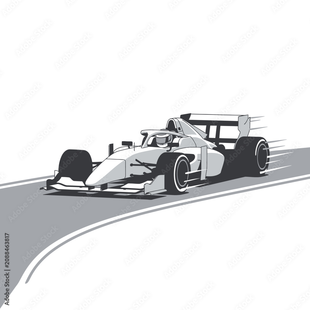 Obraz premium Formula Race Car Speeding on Track, Motorsport Vector Art