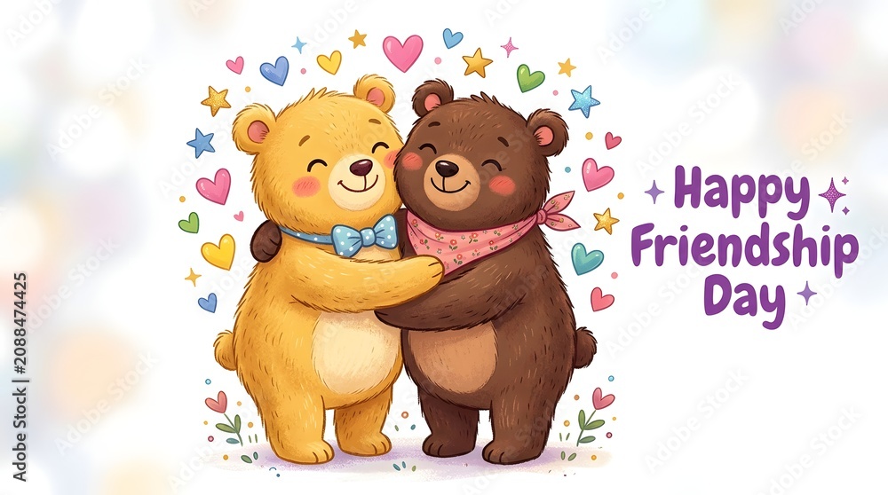 Obraz premium Happy friendship day two bears embrace in love and togetherness on special day