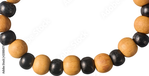 Obraz na plátně black and brown wooden bead bracelet isolated white background, alternating roun