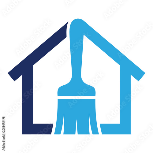 House roof and paintbrush tool icon in blue colors for home improvement concepts icon