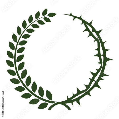 Laurel wreath with thorns circle frame isolated on transparent background icon