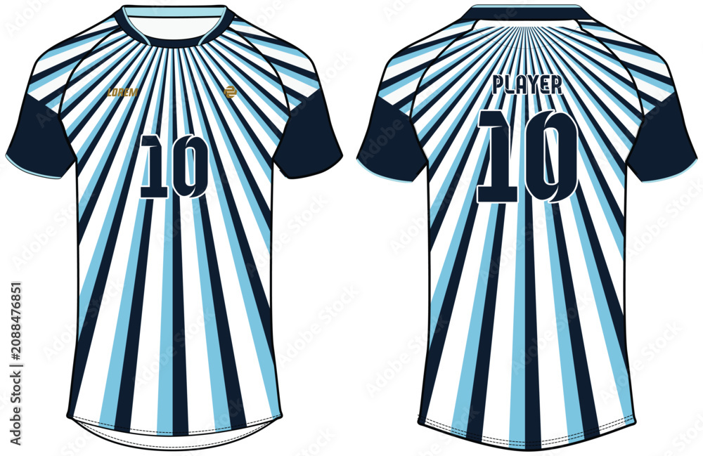 Obraz premium Sports t-shirt football jersey design flat sketch illustration, Argentine pre match Football jersey concept with front and back view for Soccer uniform kit. Warmup training jersey