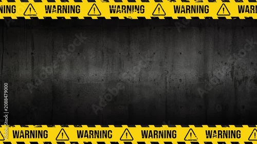 Looping Industrial Warning Tape Border Animation with Hazard Symbol and Repeating WARNING Text on Dark Grunge Metal Background 4K 60 fps