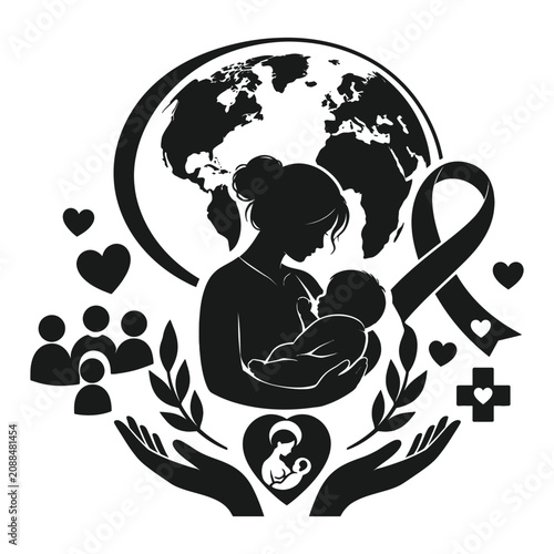 Global breastfeeding awareness and maternal support vector emblem