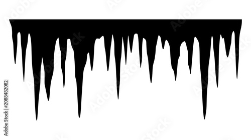 Black silhouette of hanging icicles on white background