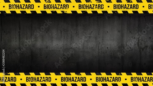 Looping Industrial Biohazard Tape Border Animation with Repeating BIOHAZARD Warning Text on Dark Grunge Metal Background 4K 60 fps